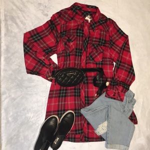 RED & BLACK PLAID TUNIC SHIRT